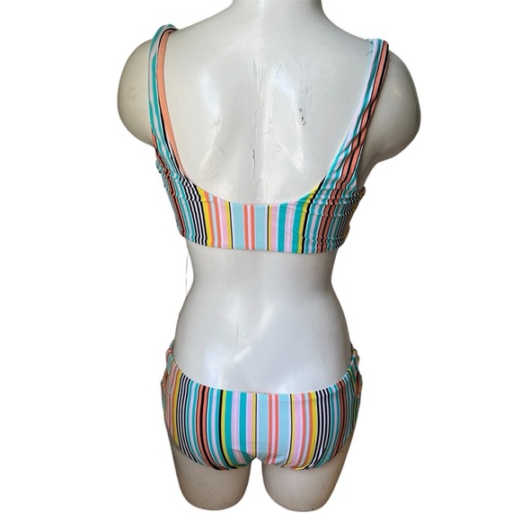 NWT The Bikini Lab Women's Two Piece Swimsuit Medium Blue Orange Stripes Groovy - Picture 2 of 6